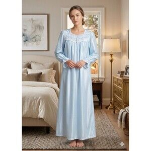 Fundamentals Blue Satin Maxi Nightgown Lace Trim Vintage Style XS Small NWT